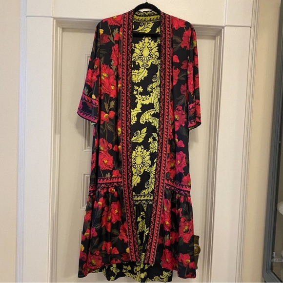 NWOT Alice + Olivia Dottie Reversible Pink and Green Floral Kimono - Size M/L - Picture 3 of 8